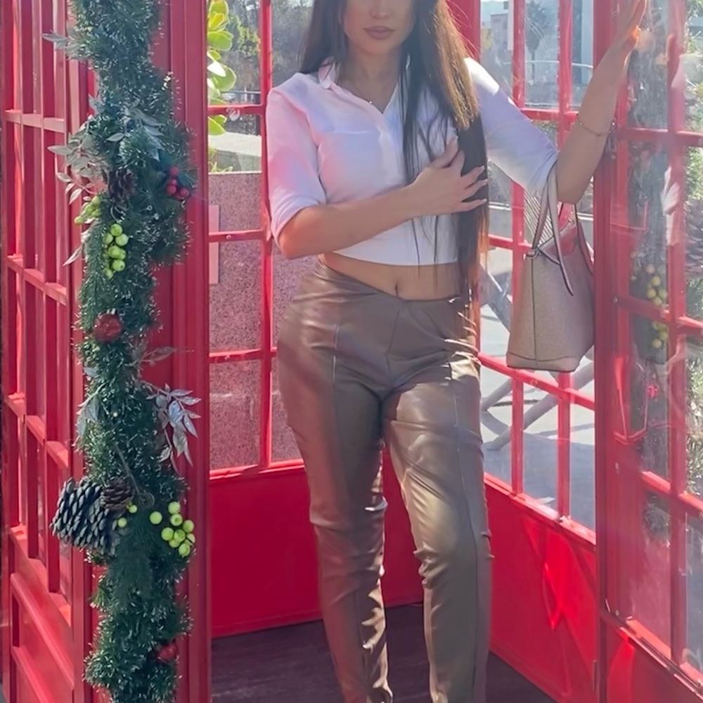 Brown leather leggings